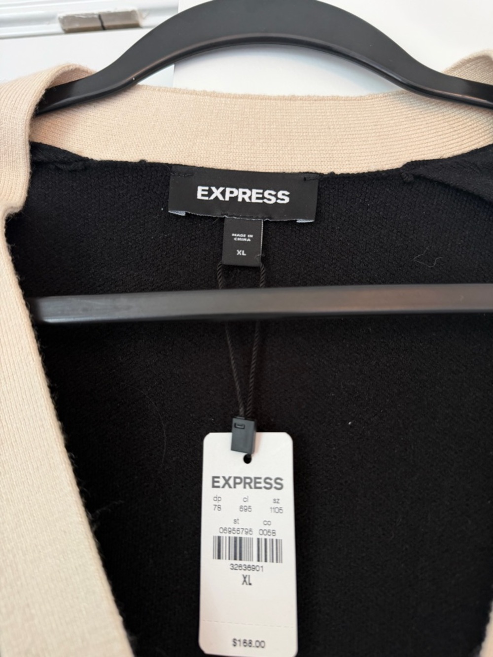 BNWT-Express heavyweight Black Cardigan/Coatigan with Cream Trim - Picture 3 of 5